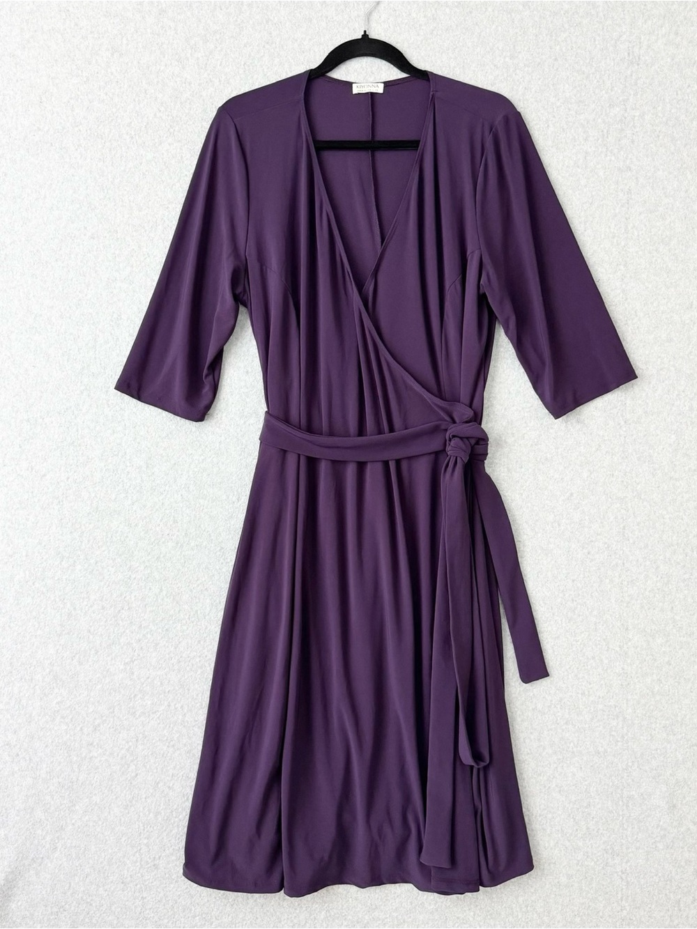 Kiyonna Womens Purple Plum Wrap Dress Size 1X (14-16) V Neck Stretch Cocktail